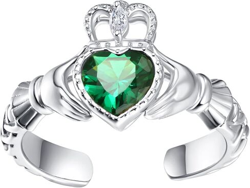 925 Sterling Silver Claddagh Birthstone Rings for Women, Adjustable Irish Celtic Claddagh Ring, Jewelry Gifts for Mother's Day Birthday Christmas in Kuwait