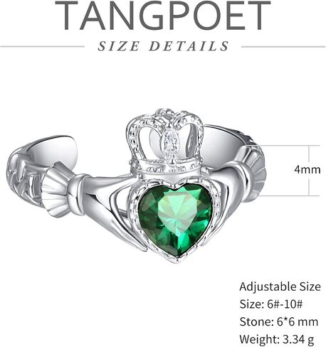 925 Sterling Silver Claddagh Birthstone Rings for Women, Adjustable Irish Celtic Claddagh Ring, Jewelry Gifts for Mother's Day Birthday Christmas in Kuwait