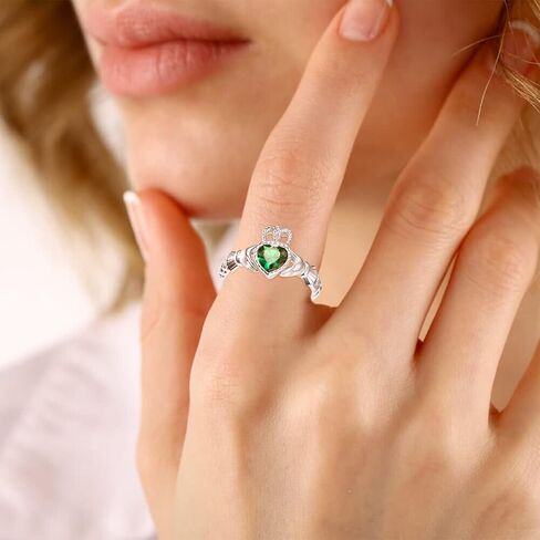 925 Sterling Silver Claddagh Birthstone Rings for Women, Adjustable Irish Celtic Claddagh Ring, Jewelry Gifts for Mother's Day Birthday Christmas in Kuwait