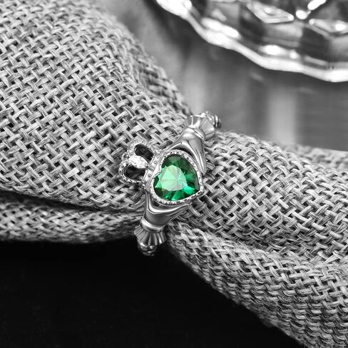 925 Sterling Silver Claddagh Birthstone Rings for Women, Adjustable Irish Celtic Claddagh Ring, Jewelry Gifts for Mother's Day Birthday Christmas in Kuwait
