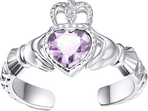 925 Sterling Silver Claddagh Birthstone Rings for Women, Adjustable Irish Celtic Claddagh Ring, Jewelry Gifts for Mother's Day Birthday Christmas in Kuwait