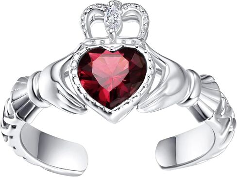 925 Sterling Silver Claddagh Birthstone Rings for Women, Adjustable Irish Celtic Claddagh Ring, Jewelry Gifts for Mother's Day Birthday Christmas in Kuwait