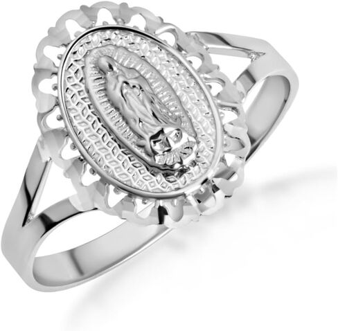 Claddagh Gold .925 Sterling Silver Lady Of Guadalupe Sacred Oval Medallion Ring with Multiple Ring Size in Saudi Arabia