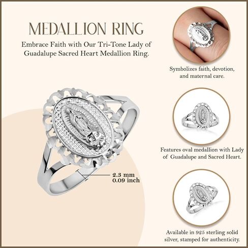 Claddagh Gold .925 Sterling Silver Lady Of Guadalupe Sacred Oval Medallion Ring with Multiple Ring Size in Saudi Arabia