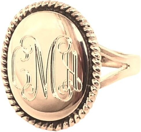 Gold Nautical Rope Monogram Oval Gold over Sterling Silver Ring in Saudi Arabia
