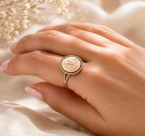 Gold Nautical Rope Monogram Oval Gold over Sterling Silver Ring in Saudi Arabia