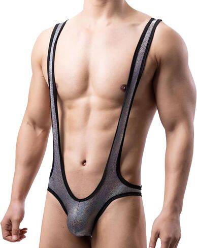 Mens Low Cut Leotard Funny Wrestling Singlet Sexy Metallic Boxers Shapewear Bodysuits Rave Outfits in Kuwait