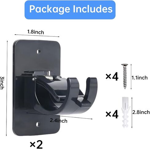 Heavy Duty Adhesive Curtain Rod Brackets, No Drill Wall Mount Holders, Universal Window Rod Hooks, Black, 2 Pack, 30 lb Capacity in Saudi Arabia