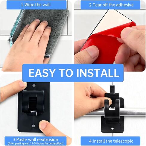 Heavy Duty Adhesive Curtain Rod Brackets, No Drill Wall Mount Holders, Universal Window Rod Hooks, Black, 2 Pack, 30 lb Capacity in Saudi Arabia