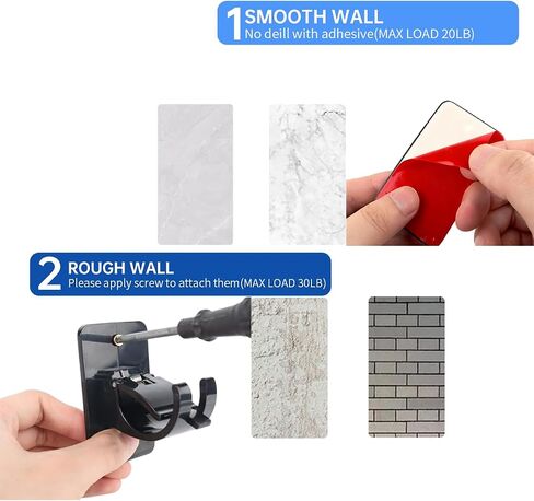 Heavy Duty Adhesive Curtain Rod Brackets, No Drill Wall Mount Holders, Universal Window Rod Hooks, Black, 2 Pack, 30 lb Capacity in Saudi Arabia