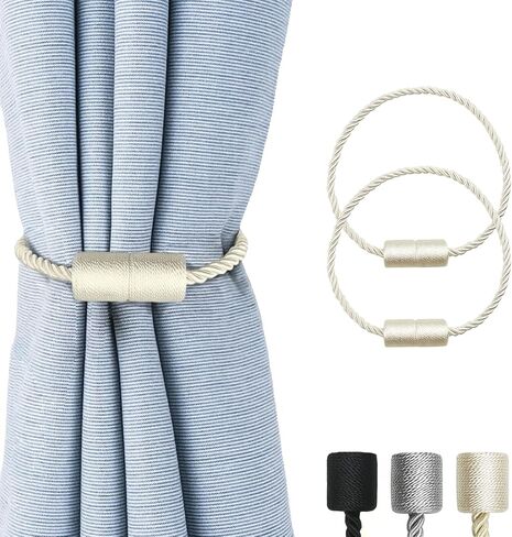 2 Pack Strong Magnetic Curtain Tiebacks Outdoor Elegant Decorative Tie Backs Modern Simple Style Rope Tiebacks for Thin or Thick Home & Office Window Draperies in Kuwait