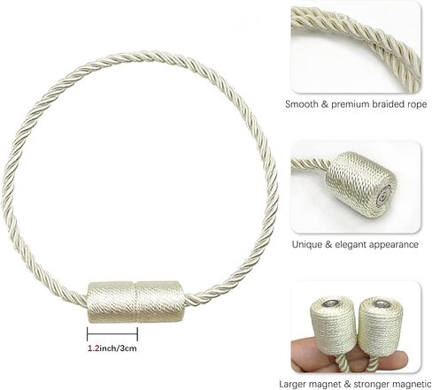 2 Pack Strong Magnetic Curtain Tiebacks Outdoor Elegant Decorative Tie Backs Modern Simple Style Rope Tiebacks for Thin or Thick Home & Office Window Draperies in Kuwait