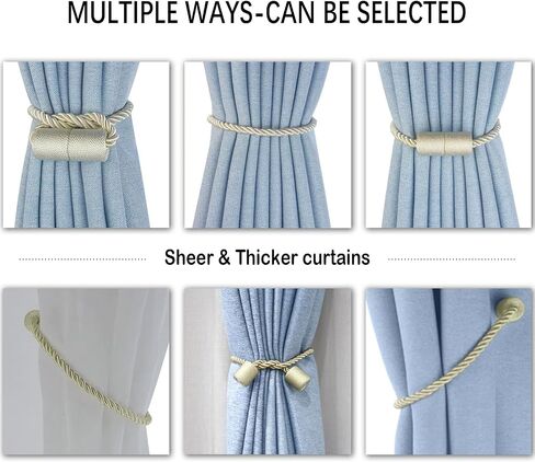 2 Pack Strong Magnetic Curtain Tiebacks Outdoor Elegant Decorative Tie Backs Modern Simple Style Rope Tiebacks for Thin or Thick Home & Office Window Draperies in Kuwait