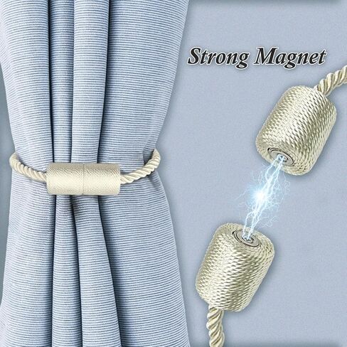 2 Pack Strong Magnetic Curtain Tiebacks Outdoor Elegant Decorative Tie Backs Modern Simple Style Rope Tiebacks for Thin or Thick Home & Office Window Draperies in Kuwait