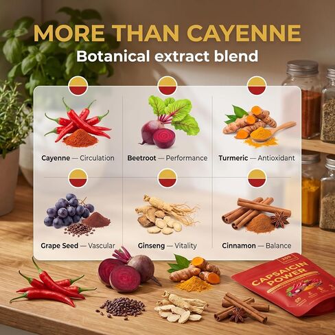 Capsaicin Power - Cayenne Pepper Softgels, Capsaicin Supplements with Vitamin D3 K2, Turmeric, Grape Seed & Beetroot, Supports Leg Vein, Digestive & Gut Health, 300 Capsules in Kuwait