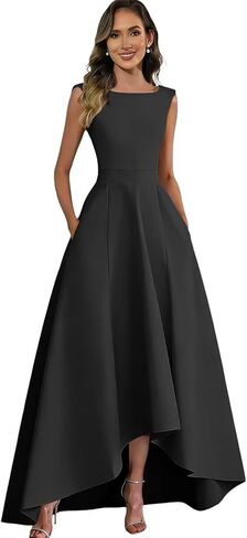 Satin Mother of The Bride Dresses for Women Long A Line Sleeveless Formal Evening Dress with Pocket in Kuwait