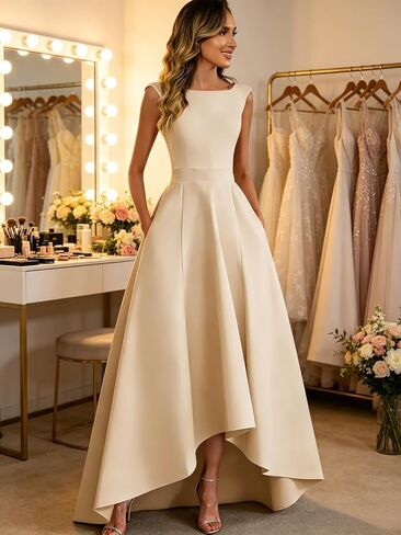 Satin Mother of The Bride Dresses for Women Long A Line Sleeveless Formal Evening Dress with Pocket in Kuwait