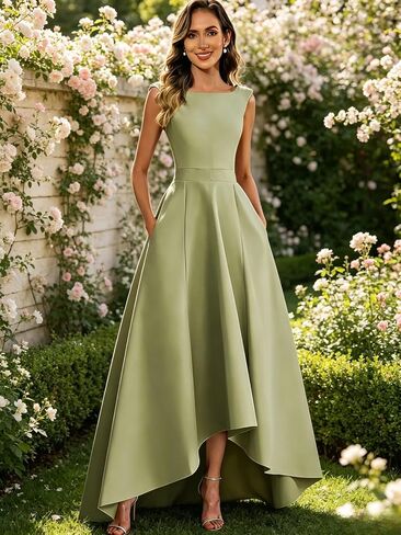 Satin Mother of The Bride Dresses for Women Long A Line Sleeveless Formal Evening Dress with Pocket in Kuwait