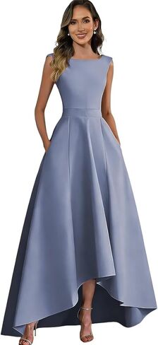 Satin Mother of The Bride Dresses for Women Long A Line Sleeveless Formal Evening Dress with Pocket in Kuwait