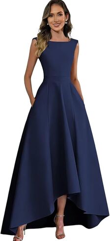 Satin Mother of The Bride Dresses for Women Long A Line Sleeveless Formal Evening Dress with Pocket in Saudi Arabia