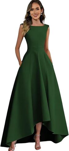 Satin Mother of The Bride Dresses for Women Long A Line Sleeveless Formal Evening Dress with Pocket in Kuwait