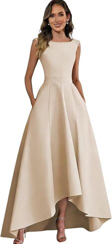 Satin Mother of The Bride Dresses for Women Long A Line Sleeveless Formal Evening Dress with Pocket in Kuwait