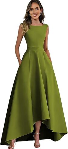 Satin Mother of The Bride Dresses for Women Long A Line Sleeveless Formal Evening Dress with Pocket in Kuwait