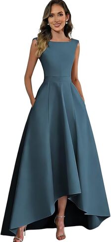 Satin Mother of The Bride Dresses for Women Long A Line Sleeveless Formal Evening Dress with Pocket in Kuwait
