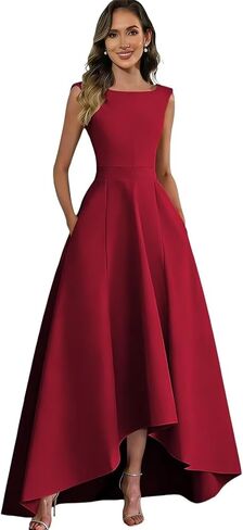 Satin Mother of The Bride Dresses for Women Long A Line Sleeveless Formal Evening Dress with Pocket in Kuwait