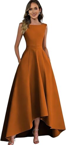 Satin Mother of The Bride Dresses for Women Long A Line Sleeveless Formal Evening Dress with Pocket in Kuwait