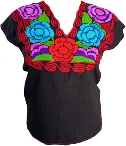 Handmade Mexican Embroidered Blouse for Women – Traditional Chiapas Manta Cotton Top, Colorful Floral Artisan Shirt in Kuwait