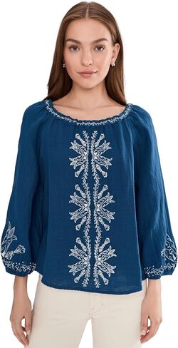 Liverpool Los Angeles 3/4 Sleeve Woven Top with Embroidery in Kuwait