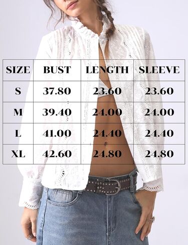 Womens Lace Embroidered Eyelet Cutout Shirt Summer Casual Long Sleeve Slim Fit Blouses Crewneck Tops in Saudi Arabia