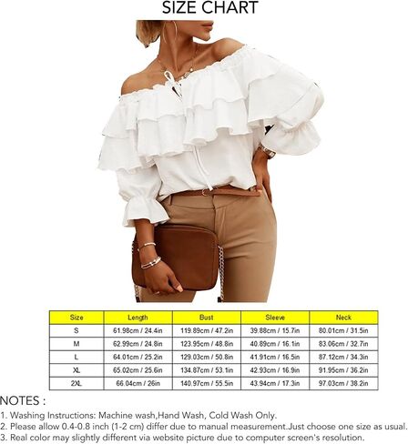 Women Off Shoulder Blouse Layered Ruffle Long Sleeve Ruched Bust Loose Pure Color Top for Lady (XXL) White in Saudi Arabia