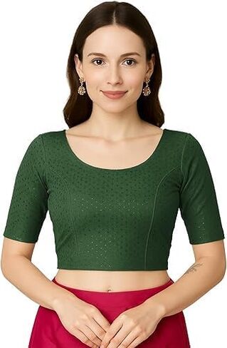 Women's Readymade Saree Blouse with Short Sleeves, Stretchable Ethnic Blouse for Daily & Festive Wear in Kuwait