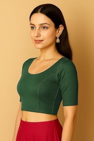 Women's Readymade Saree Blouse with Short Sleeves, Stretchable Ethnic Blouse for Daily & Festive Wear in Kuwait