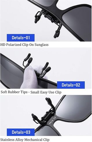 Clip-on Sunglasses Polarized Unisex Anti-Glare Driving Glasses Flip Up Design For Prescription Glasses (Black Lens) in Saudi Arabia
