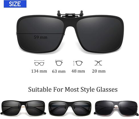 Clip-on Sunglasses Polarized Unisex Anti-Glare Driving Glasses Flip Up Design For Prescription Glasses (Black Lens) in Saudi Arabia