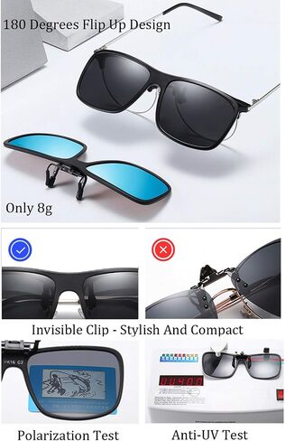 Clip-on Sunglasses Polarized Unisex Anti-Glare Driving Glasses Flip Up Design For Prescription Glasses (Black Lens) in Saudi Arabia