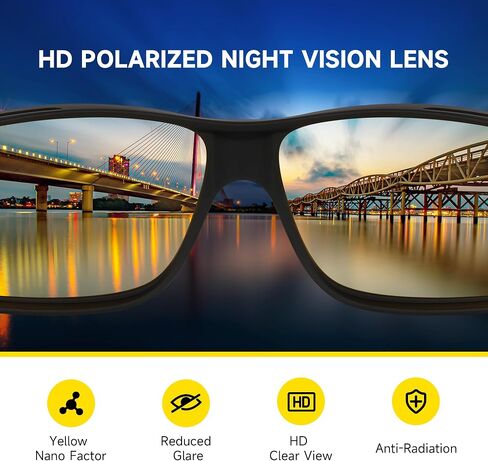 Night Vision Glasses for Men, Drive Bright Anti-glare Polarized Night Driving Glasses for Women Men, Black Night Vision Lens in Saudi Arabia