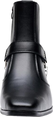 Men's Harness Boot, Ankle Boots Western Style Biker Boot Chunky Heel with Strap & Chain,Side Zipper for Casual Formal Black in Saudi Arabia