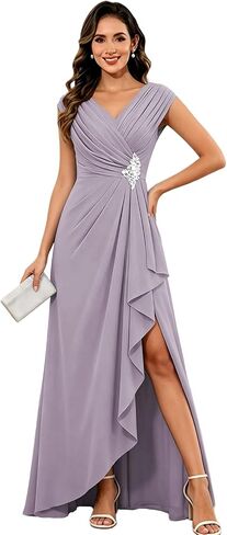 Cap Sleeve Mother of Bride Dresses Chiffon Ruched Mother of the Groom Dresses Long Formal Evening Dress in Saudi Arabia