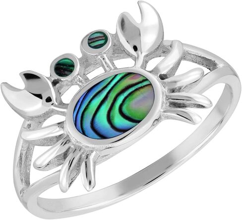 AeraVida 925 Sterling Silver Crab Ring | Abalone Shell Inlay | Ocean-Inspired Band Ring for Women | Polished Silver Jewelry | Fashionable & Unique Statement Piece in Kuwait