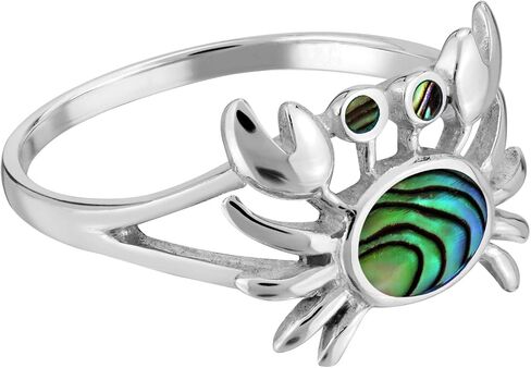 AeraVida 925 Sterling Silver Crab Ring | Abalone Shell Inlay | Ocean-Inspired Band Ring for Women | Polished Silver Jewelry | Fashionable & Unique Statement Piece in Kuwait