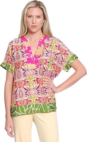 Truluxe Women's Mixed Print Split Neck Top in Saudi Arabia