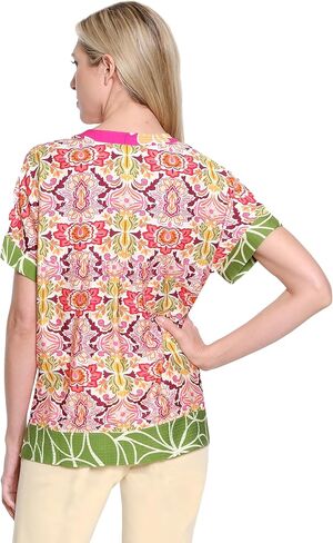 Truluxe Women's Mixed Print Split Neck Top in Saudi Arabia