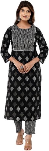 Women's Cotton Round Neck Kurta With Pant in Saudi Arabia