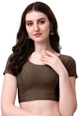 Women's Readymade Saree Blouse with Short Sleeves, Stretchable Ethnic Blouse for Daily & Festive Wear in Kuwait