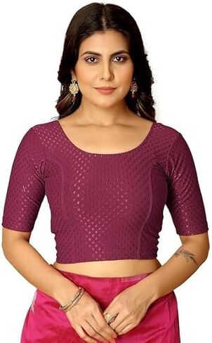 Women's Readymade Saree Blouse with Short Sleeves, Stretchable Ethnic Blouse for Daily & Festive Wear in Kuwait