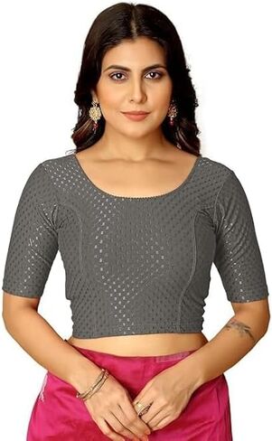 Women's Readymade Saree Blouse with Short Sleeves, Stretchable Ethnic Blouse for Daily & Festive Wear in Kuwait